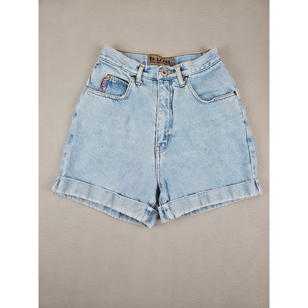 Vtg B.U.M. Equipment Denim Shorts Women's Size 7 Light Wash Cuffed High Rise Y2K